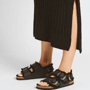 Birkenstock Milano Black Sherling Big Buckle Oiled Leather Sandals